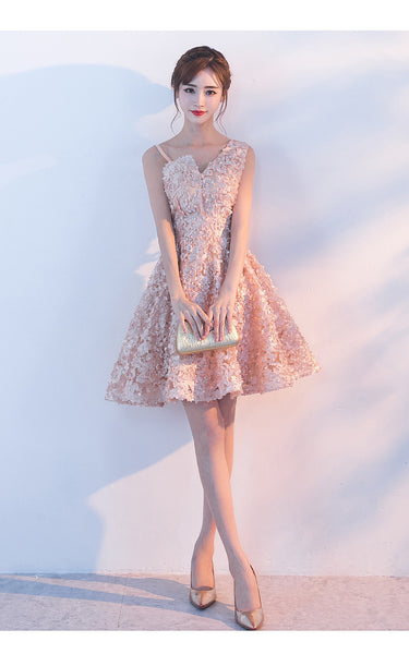 Bridesmaid Sleeveless Lace Up Knee Length Banquet Birthday Party A Line Dress