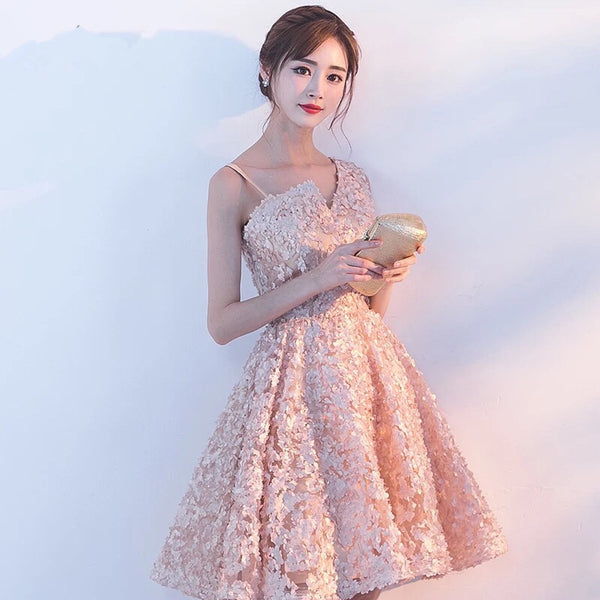 Bridesmaid Sleeveless Lace Up Knee Length Banquet Birthday Party A Line Dress