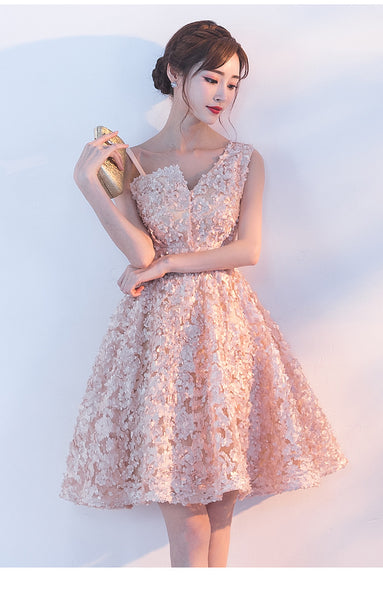 Bridesmaid Sleeveless Lace Up Knee Length Banquet Birthday Party A Line Dress