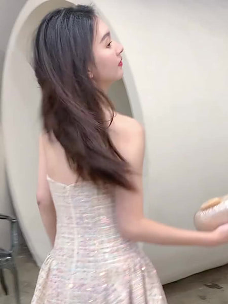 Tube Top Champagne Color Evening Women Prom Party Sweetheart Dress