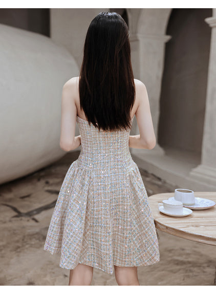 Tube Top Champagne Color Evening Women Prom Party Sweetheart Dress