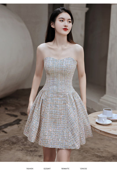 Tube Top Champagne Color Evening Women Prom Party Sweetheart Dress