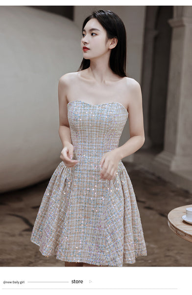 Tube Top Champagne Color Evening Women Prom Party Sweetheart Dress