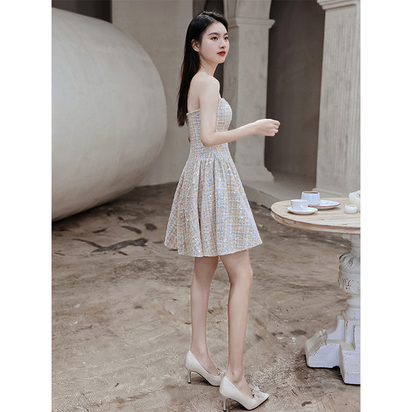 Tube Top Champagne Color Evening Women Prom Party Sweetheart Dress