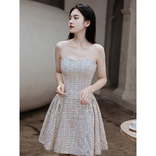 Tube Top Champagne Color Evening Women Prom Party Sweetheart Dress