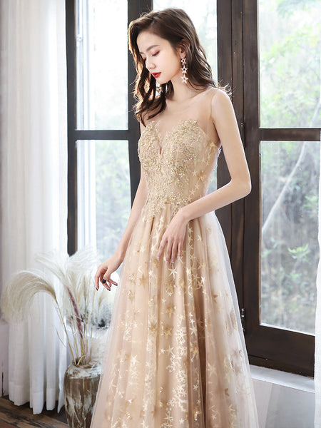 Temperament Elegant Champagne Color Birthday Party Evening Plus Size Long Dress