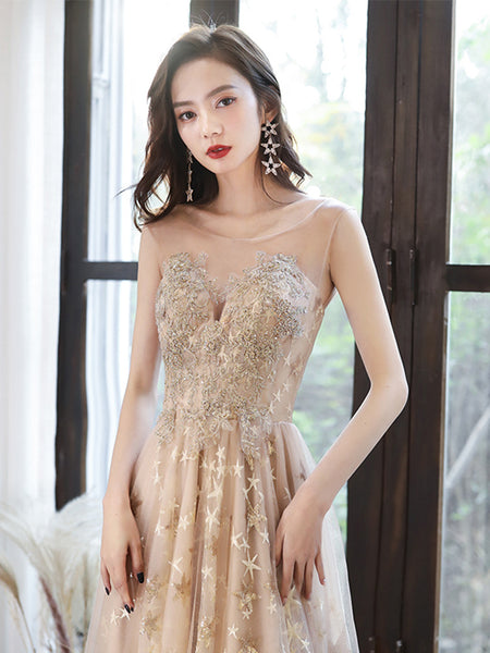 Temperament Elegant Champagne Color Birthday Party Evening Plus Size Long Dress