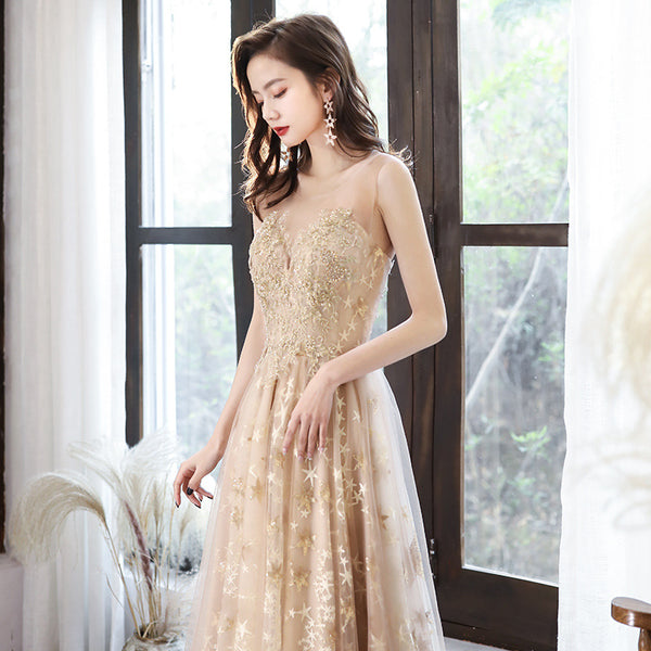 Temperament Elegant Champagne Color Birthday Party Evening Plus Size Long Dress