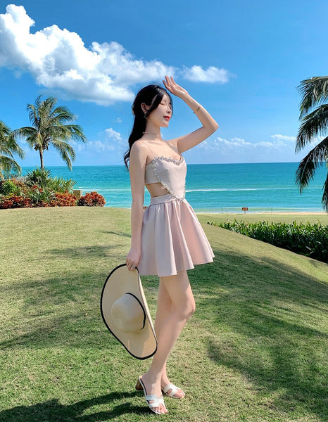 Temperament Costume Diamond Jewellery Luxury Backless Spaghetti Strap Dress