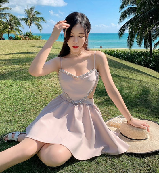 Temperament Costume Diamond Jewellery Luxury Backless Spaghetti Strap Dress