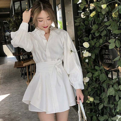 Temperament Two Piece Professional Office Work Suit Waist Shirt Wide Bottom Casual Pants