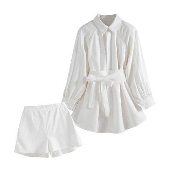 Temperament Two Piece Professional Office Work Suit Waist Shirt Wide Bottom Casual Pants