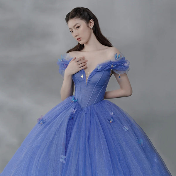 Temperament Elegant Evening Banquet Women Gradient Blue Tutu Evening Dress