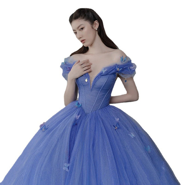 Temperament Elegant Evening Banquet Women Gradient Blue Tutu Evening Dress