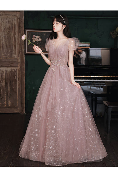 Puff Sleeve Evening Temperament Elegant Pink Fairy Party Banquet Dress