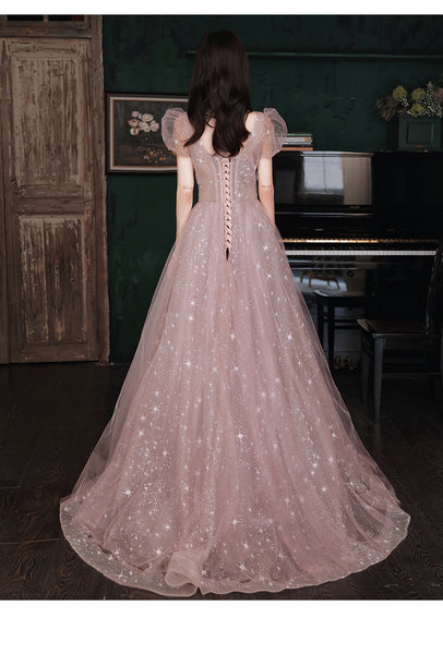 Puff Sleeve Evening Temperament Elegant Pink Fairy Party Banquet Dress
