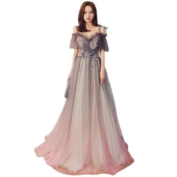 Temperament Elegant Performance Costume Spaghetti Strap Evening Dress
