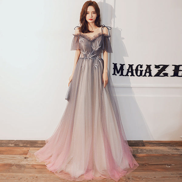 Temperament Elegant Performance Costume Spaghetti Strap Evening Dress