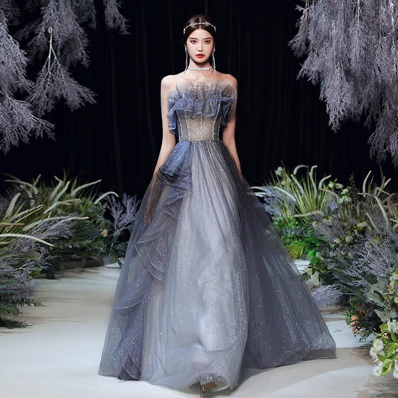 Temperament Elegant Sexy Tube Top Lace Off Shoulder Evening Dress