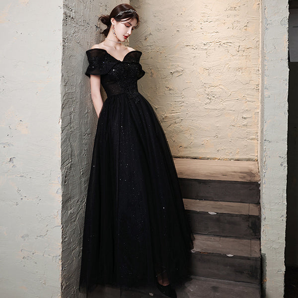 Temperament Elegant Sexy Floor Length V Neck Off Shoulder Evening Dress