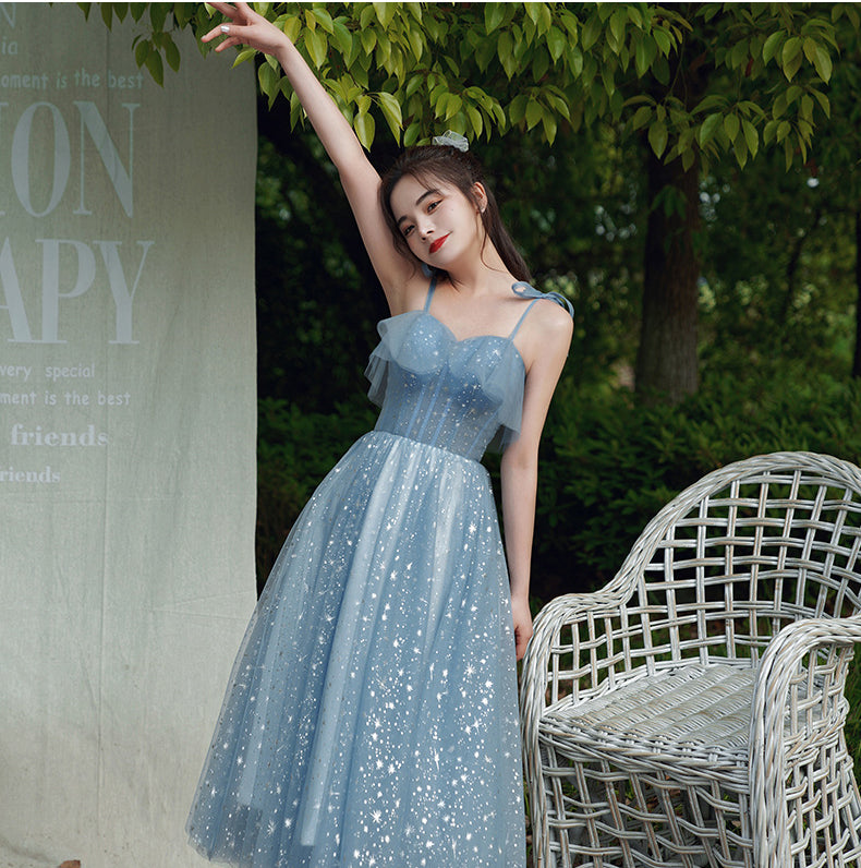 Temperament Fairy Elegant Women Sling Strap Bow Bridesmaid A line Dresses