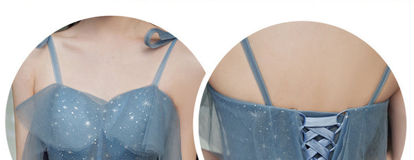 Temperament Fairy Elegant Women Sling Strap Bow Bridesmaid A line Dresses