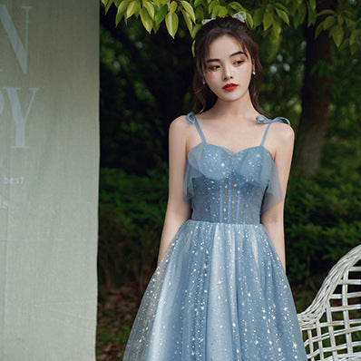 Temperament Fairy Elegant Women Sling Strap Bow Bridesmaid A line Dresses