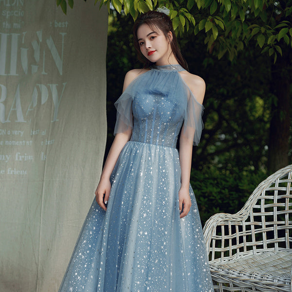 Temperament Fairy Elegant Women High Neck Halter Princess Embroidery A line Dresses