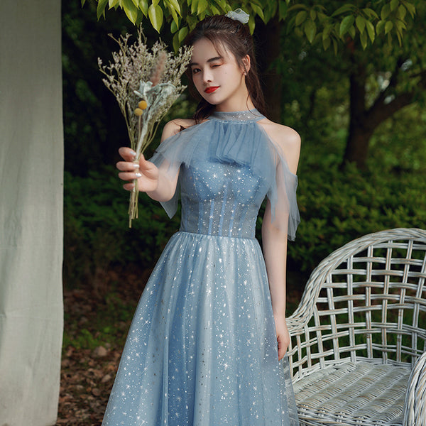 Temperament Fairy Elegant Women High Neck Halter Princess Embroidery A line Dresses