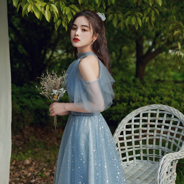 Temperament Fairy Elegant Women High Neck Halter Princess Embroidery A line Dresses