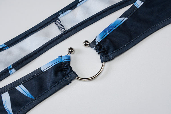 Summer Sexy Women Lace Up Halter Neck Deep V Long Sleeved Floral Printed Dress