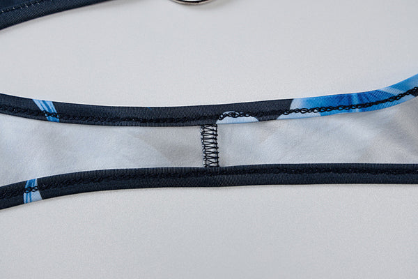 Summer Sexy Women Lace Up Halter Neck Deep V Long Sleeved Floral Printed Dress