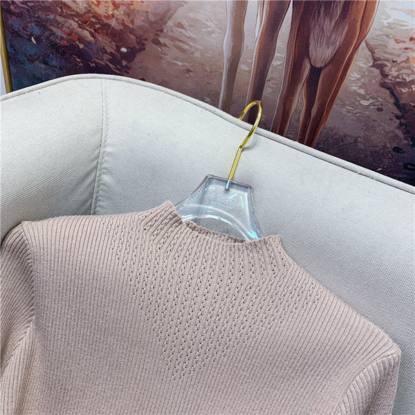 Trendy Women Mid Length Bottoming Front Bow Waist Strap Sweater Knitted striped Dress