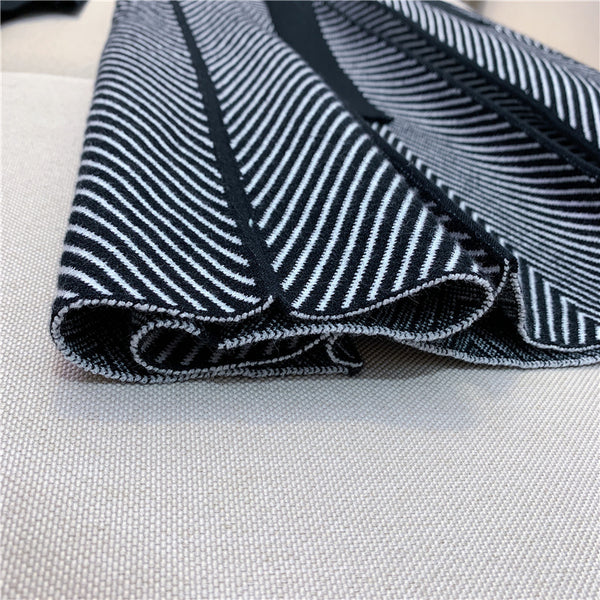 Trendy Women Mid Length Bottoming Front Bow Waist Strap Sweater Knitted striped Dress