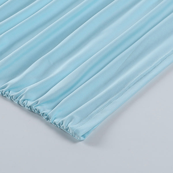 Women Bust Hollow Sling Strap Halter Cross Strap Ruched Mini Bodycon Dress Skirt