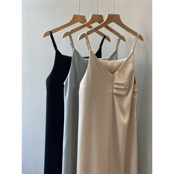 Temperament Sexy Women Spaghetti Strap V-neck Satin Loose Size Long Skirt