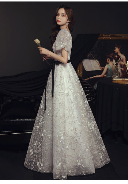 Temperament Fairy Puff Short Sleeve Square Neck Spandex Bow Long White Dress