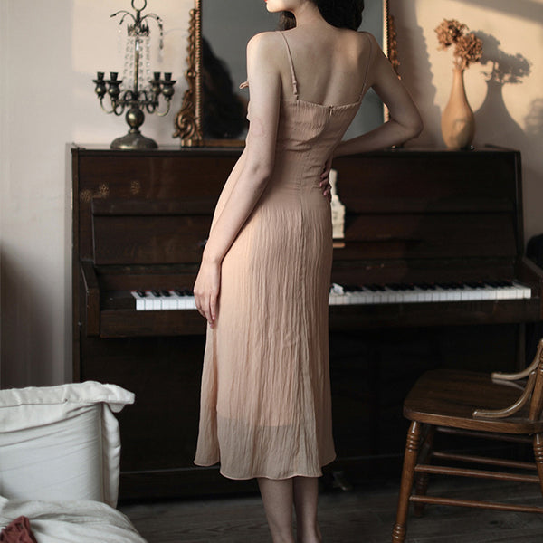 Retro Temperament Cardigan Spaghetti Strap Stitching High waist Dress with Jacket