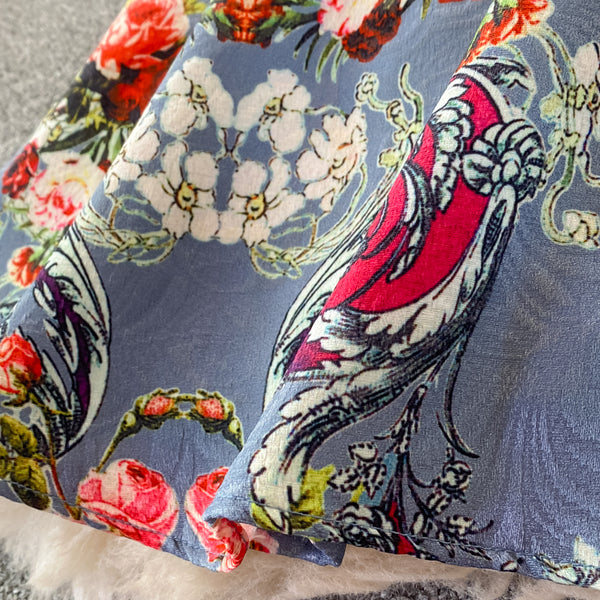 Retro Temperament Luxury Bow Tie Lace Stitching Waist Stand Collar Dress A-Line Skirt