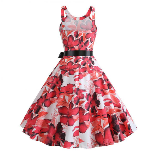 Retro 50s Style Stitching Slip Halter Neck Sling Floral A Line Skirt Dress