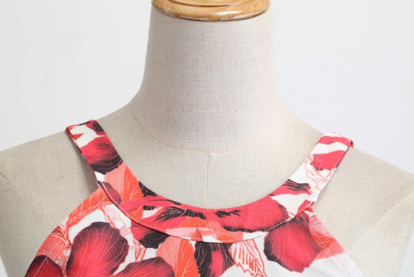 Retro 50s Style Stitching Slip Halter Neck Sling Floral A Line Skirt Dress