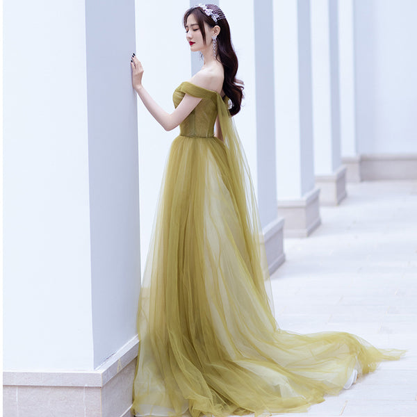 Retro Beautiful Sexy Temperament Banquet Off Shoulder Strapless Long Fairy Evening Prom Dress