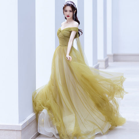 Retro Beautiful Sexy Temperament Banquet Off Shoulder Strapless Long Fairy Evening Prom Dress