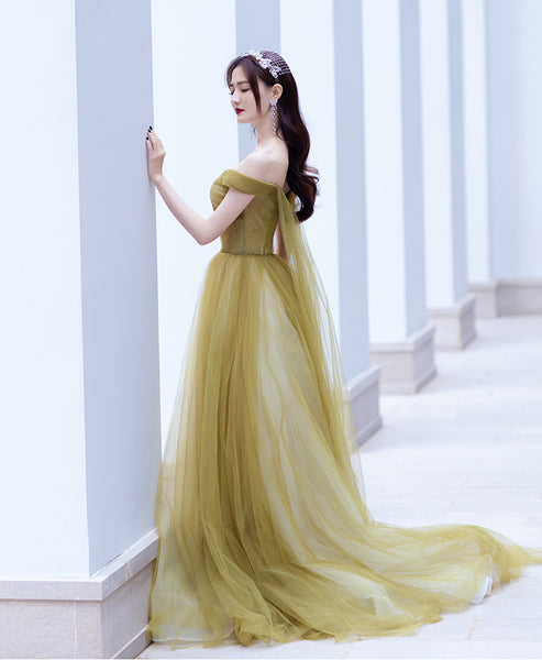Retro Beautiful Sexy Temperament Banquet Off Shoulder Strapless Long Fairy Evening Prom Dress