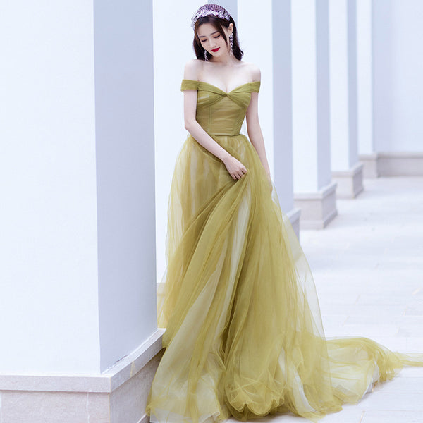 Retro Beautiful Sexy Temperament Banquet Off Shoulder Strapless Long Fairy Evening Prom Dress