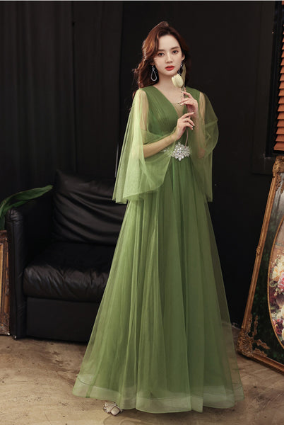 Luxury High End Temperament Banquet Green Sleeveless Long Fairy Evening Prom Dress