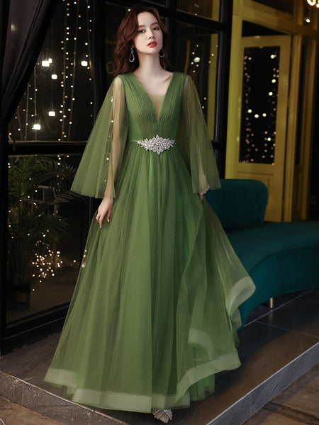 Luxury High End Temperament Banquet Green Sleeveless Long Fairy Evening Prom Dress