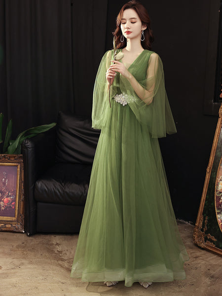 Luxury High End Temperament Banquet Green Sleeveless Long Fairy Evening Prom Dress