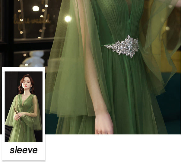 Luxury High End Temperament Banquet Green Sleeveless Long Fairy Evening Prom Dress