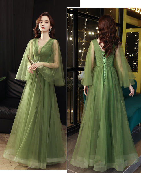Luxury High End Temperament Banquet Green Sleeveless Long Fairy Evening Prom Dress